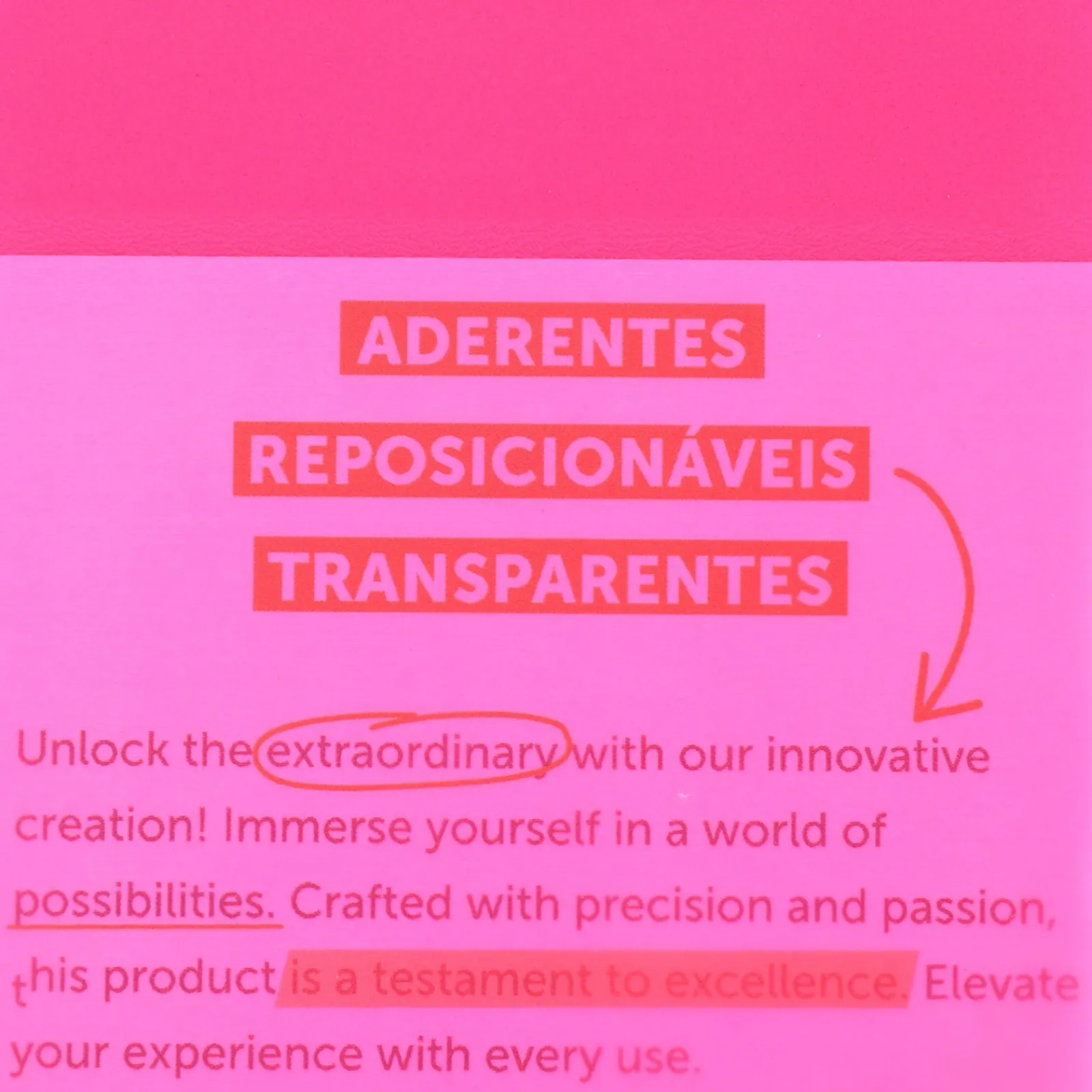 Note! Bloco de Notas Aderente 7.5 x 7.5cm Transparente Rosa