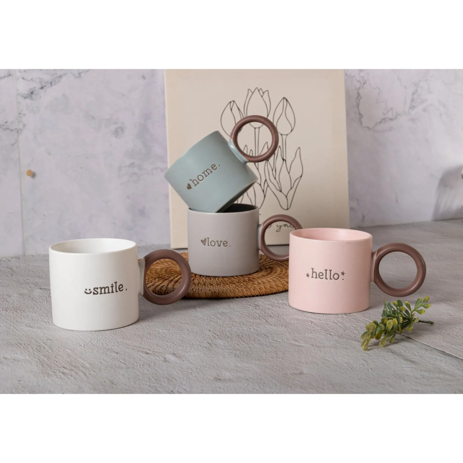 Kasa Caneca Azul Home com Asa Castanha