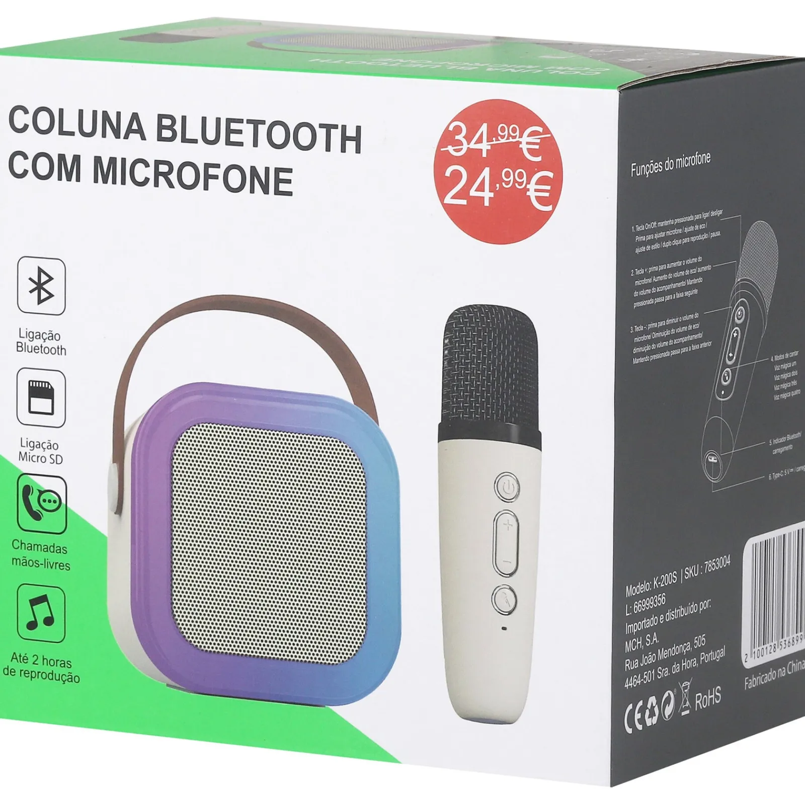 Clearance Wesdar Coluna Bluetooth com Microfone Led