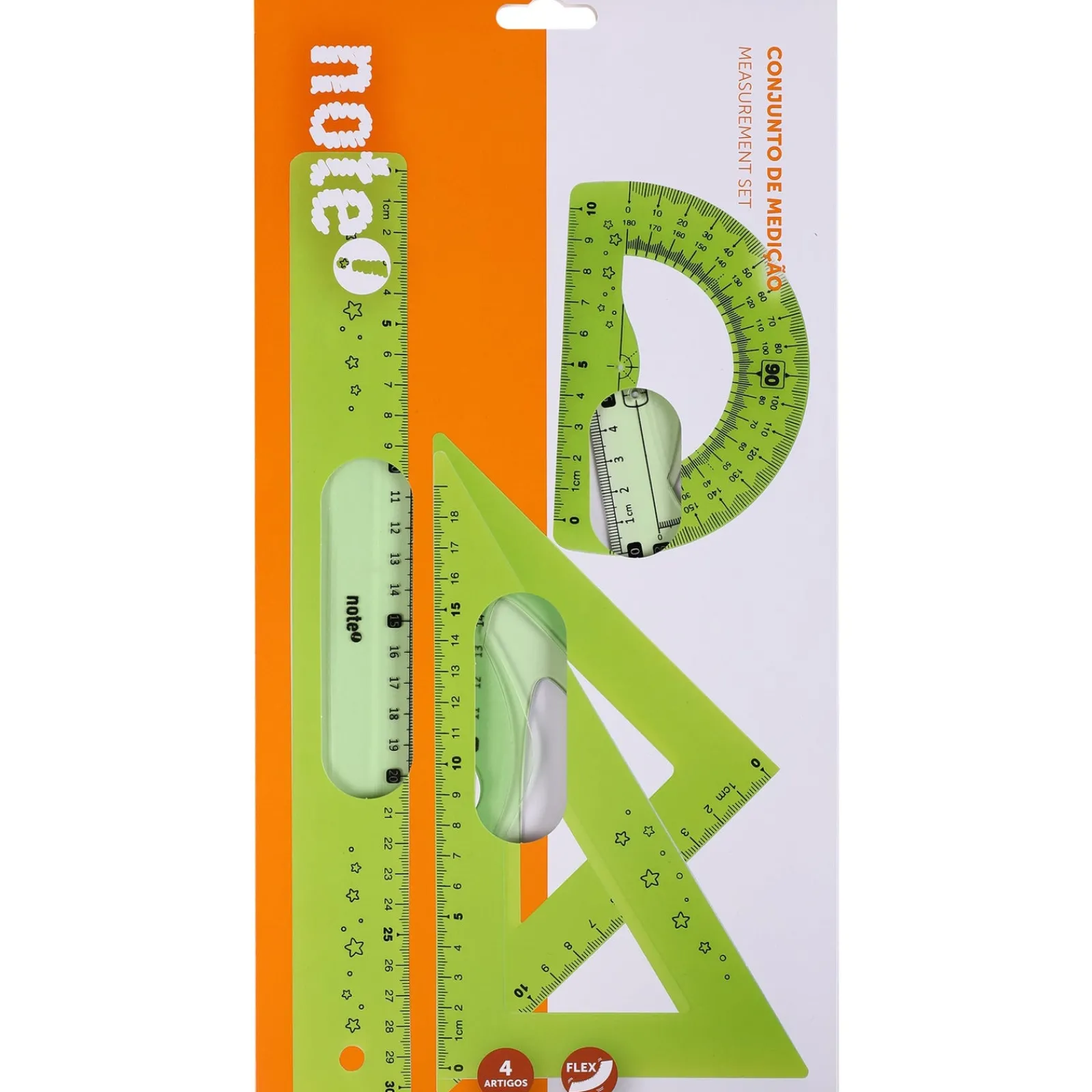 Note! Conjunto Flex Régua 30cm + Esquadro + Transferidor
