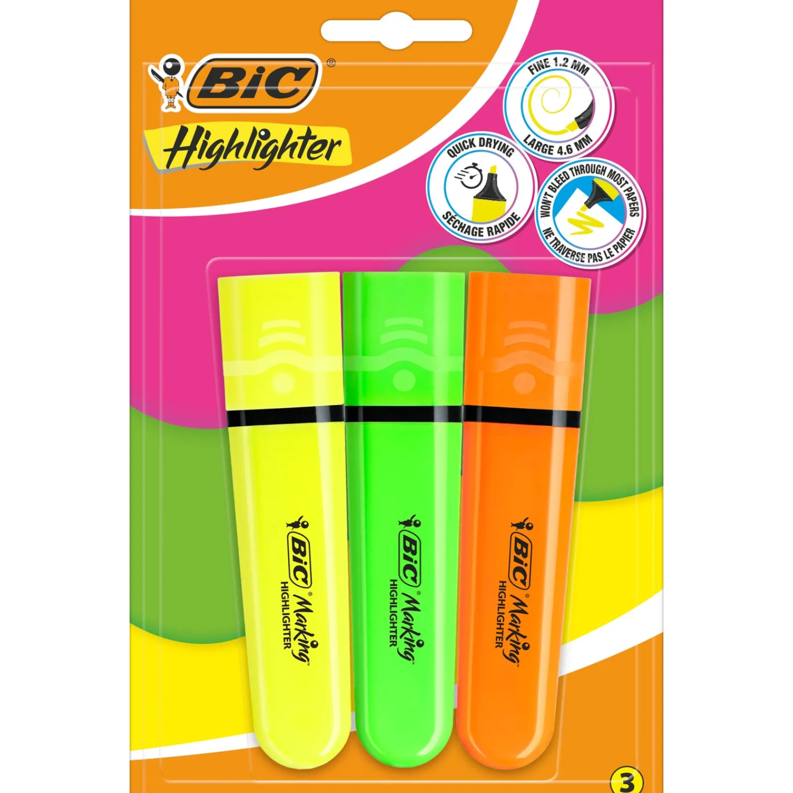 Bic Marcador Fluor Flat Sortido Neon 3 Unidades