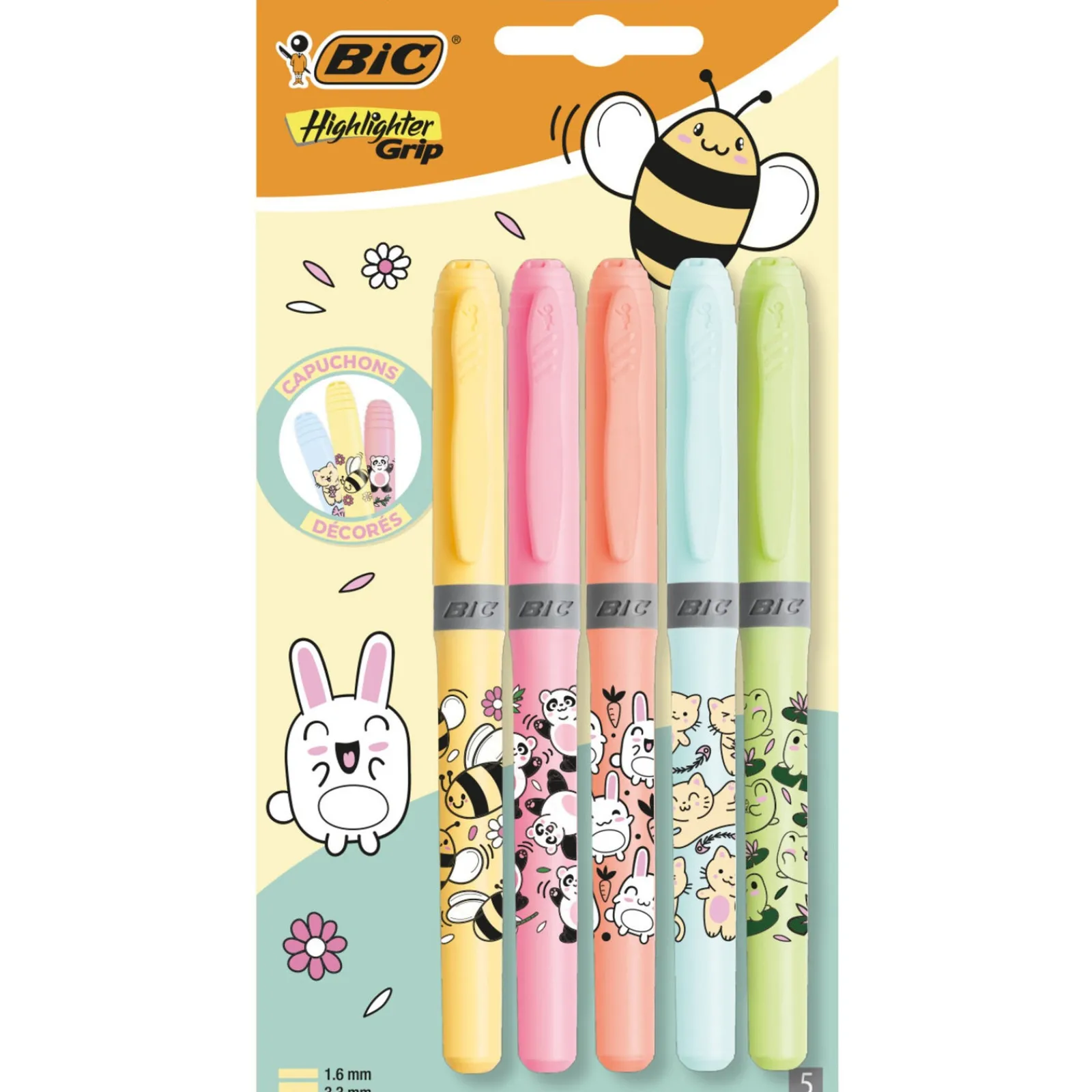 Bic Marcadores Fluor Grip Pastel Kawaii 5 Unidades